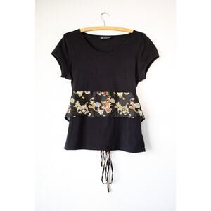 Y2K INC Black Floral Tie Back Top Large